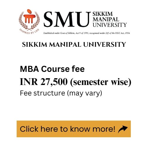 An advertisement for Sikkim Manipal University's MBA program, detailing the course fee.