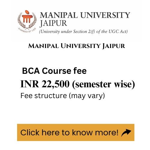 An advertisement for Manipal University jaipur BCA program, detailing the course fee.