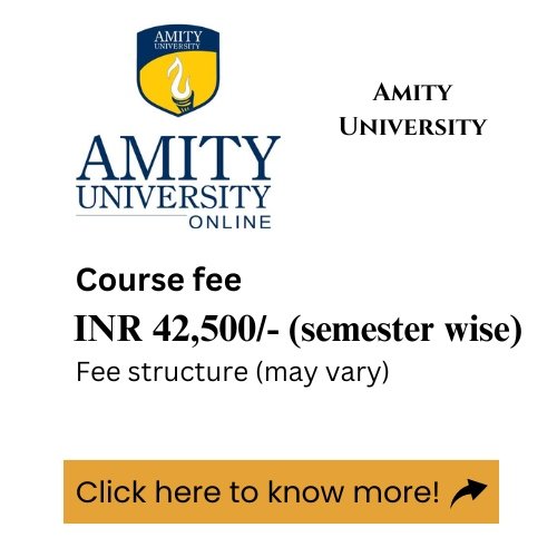 An advertisement for Amity University's online MCA program, detailing the course fee.
