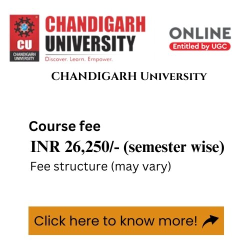 An advertisement for Chandigarh University's online MCA program, detailing the course fee.