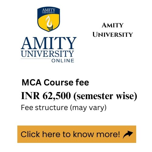 An advertisement for Amity University's online MCA program, detailing the course fee.