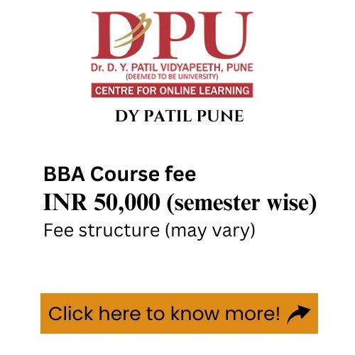 An advertisement for D.Y Patil University's online BBA program, detailing the course fee.