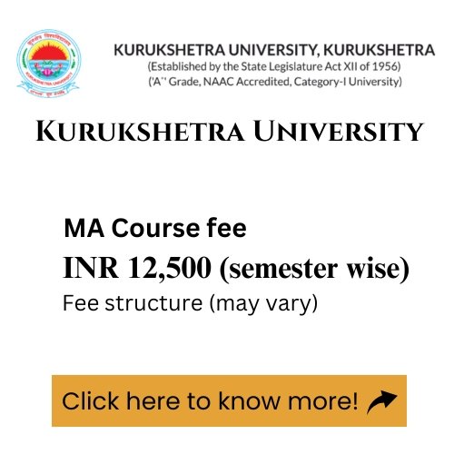 An advertisement for Kurukshetra University's MA program, detailing the course fee.