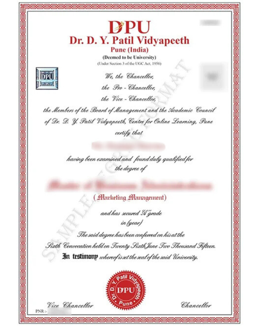 DY Patil Pune Certificate